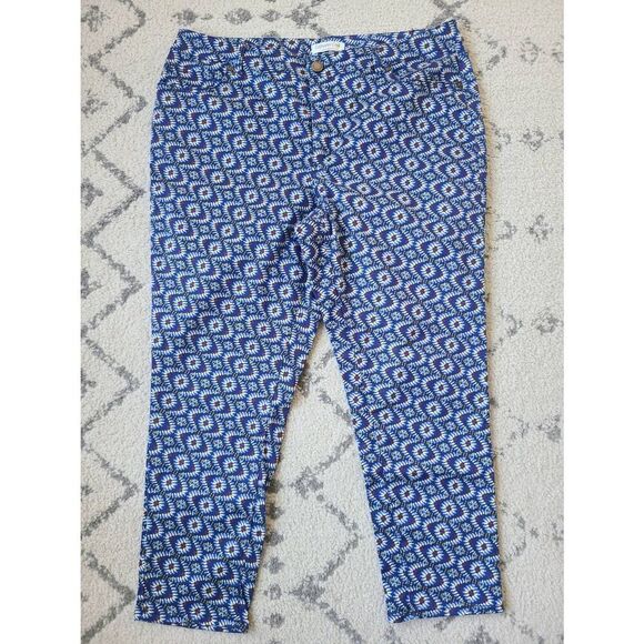 Coldwater Creek Chino Pants Womens 16 Blue Natural Fit Kaleidoscope Print Trendy - Picture 2 of 8